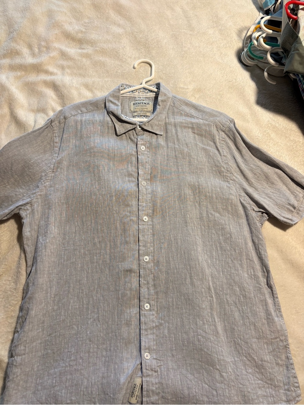 Heritage Casual Button-Down Short Sleeve Shirt - Light Gray